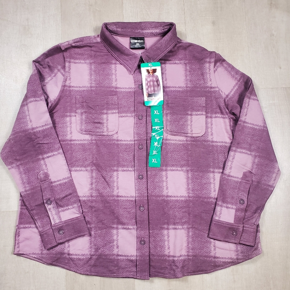 32 Degrees Ladies Cozy Knit Button-Up Shirt Womans XL Purple Soft NEW